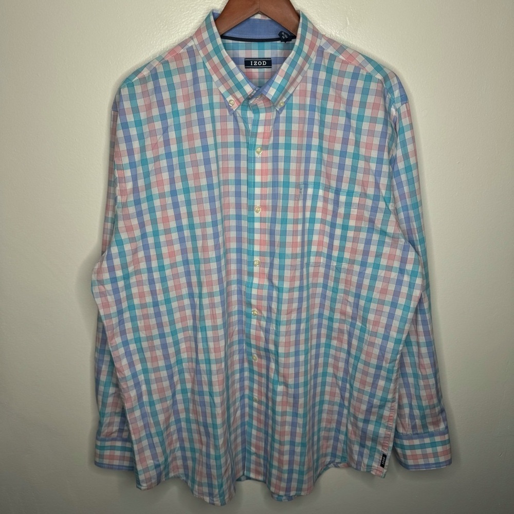 IZOD Blue And Pink Long Sleeve Button Down Shirt Size XL